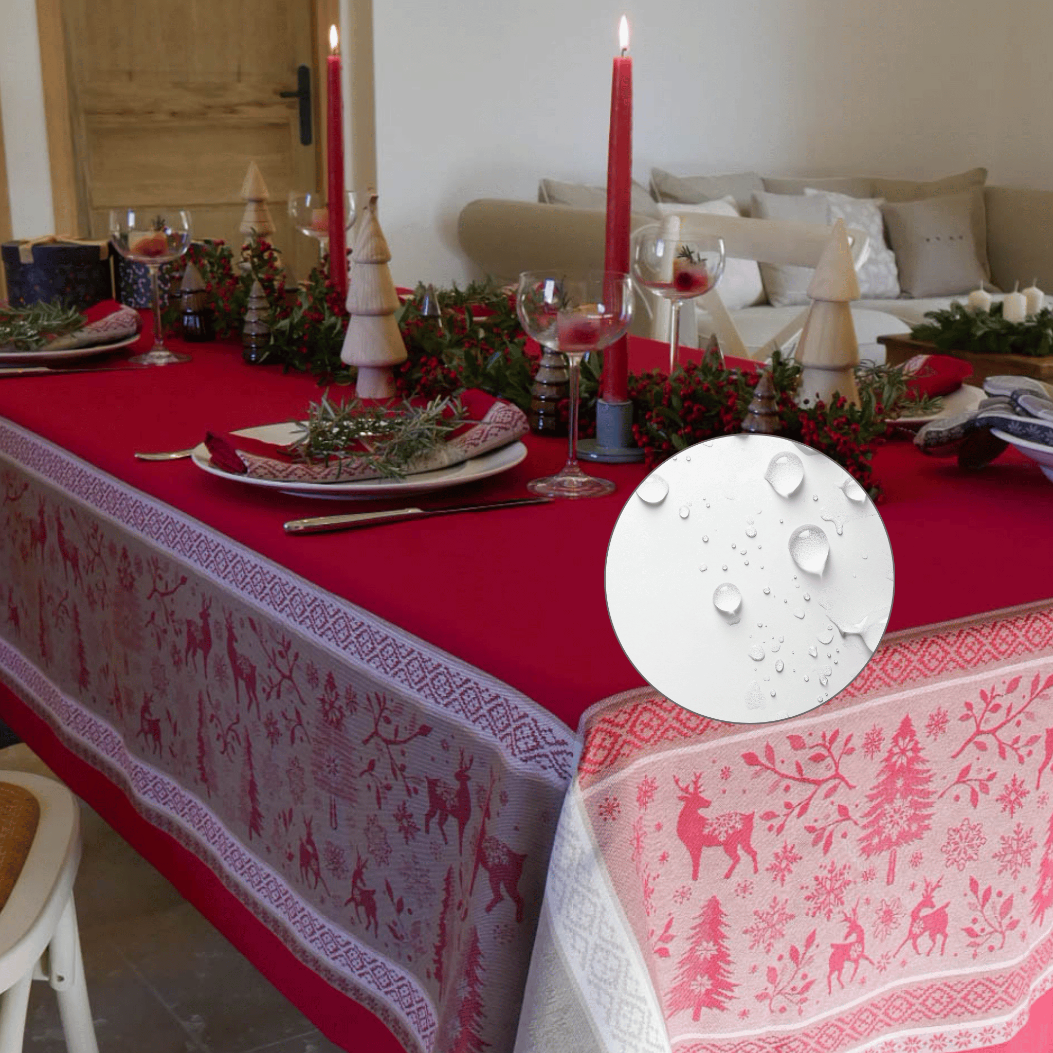 Fleckschutz - Tischdecke mit hochwertiger wasserabweisenden Eigenschaften Weihnachten