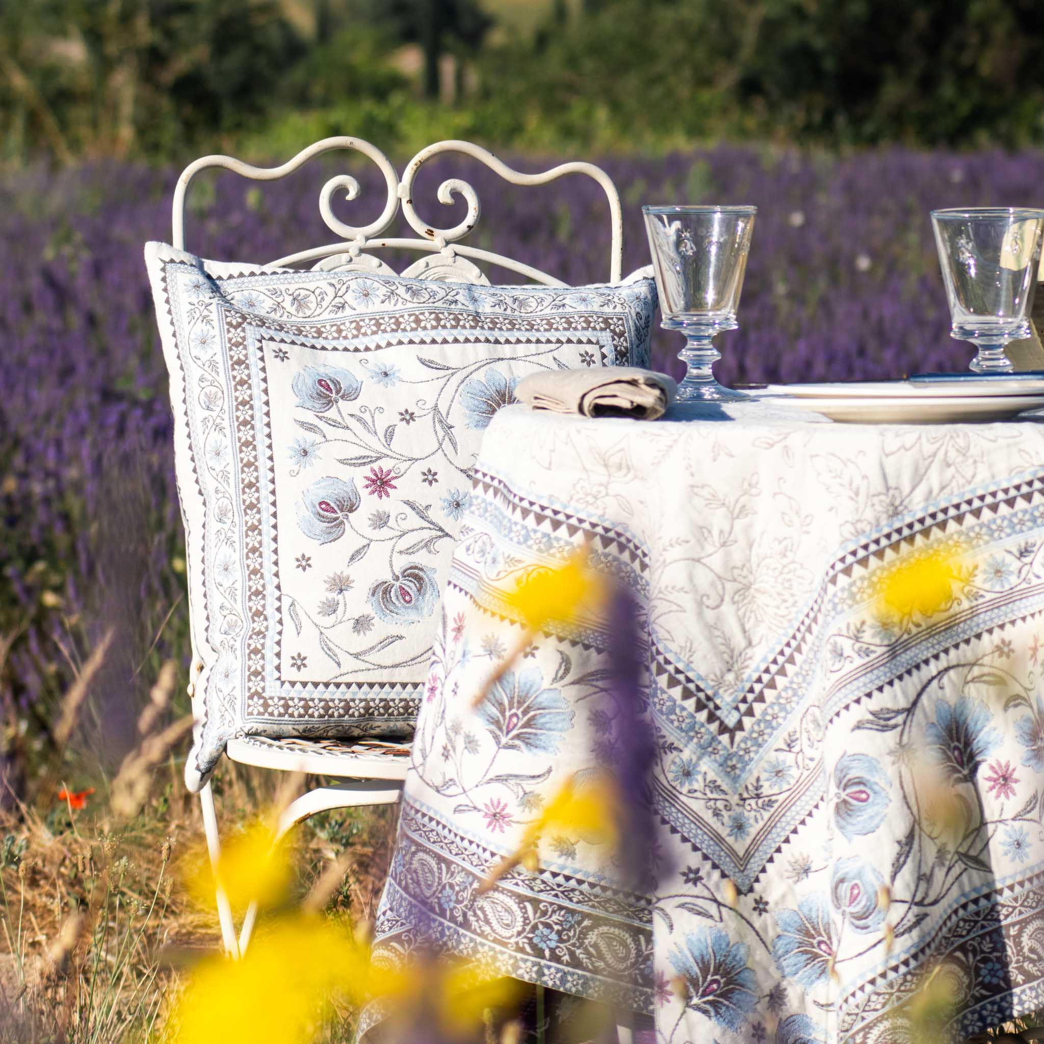 Nappe FLEUR coton bleu