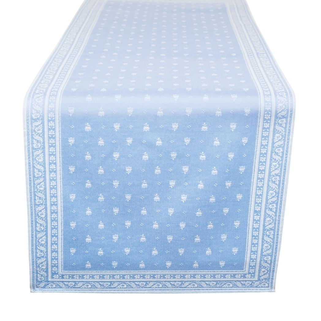 Blauer Tischläufer aus Jacquard mit Fleckschutz