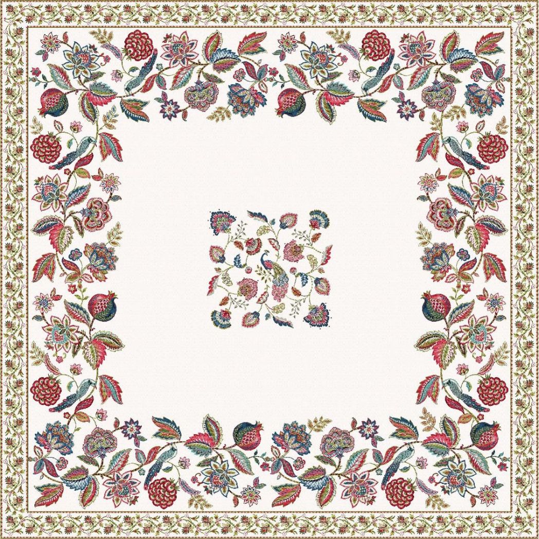 Französische Jacquard-Tischdecke mit prachtvollem Blumenmuster