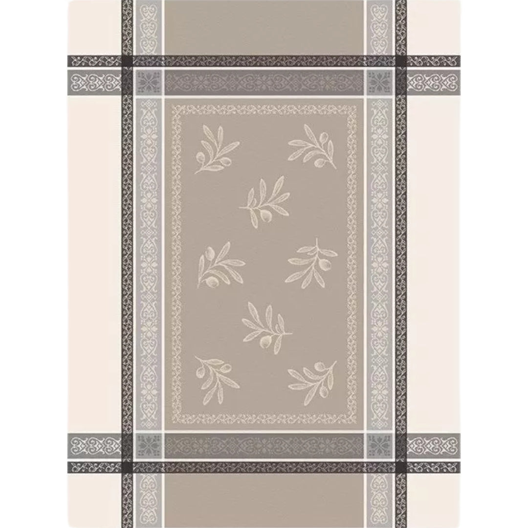 Jacquard tablecloth “Olivia” with olive motif and stain protection beige