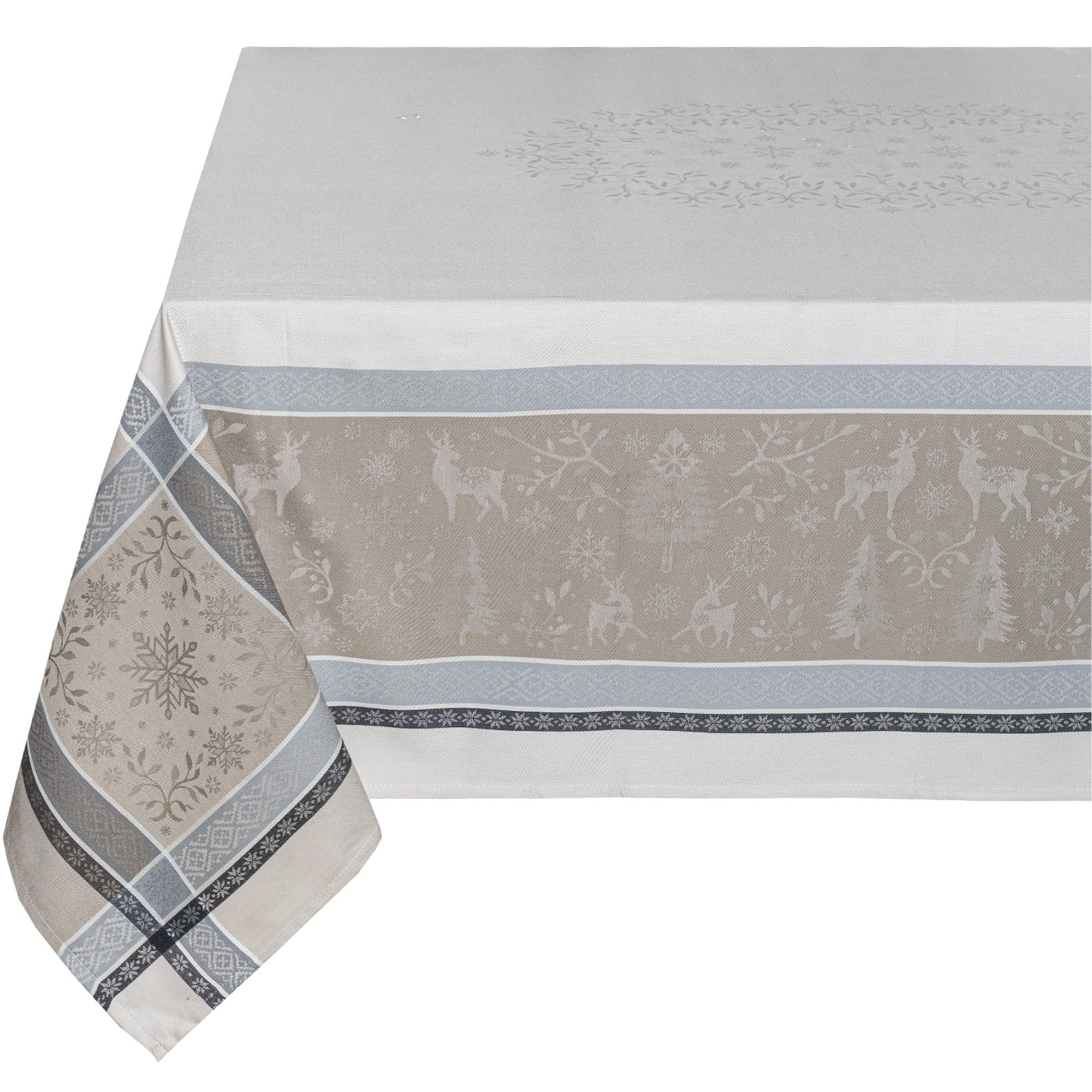 Weihnachts-Tischdecke Beige mit Wintermotiv und Fleckschutz