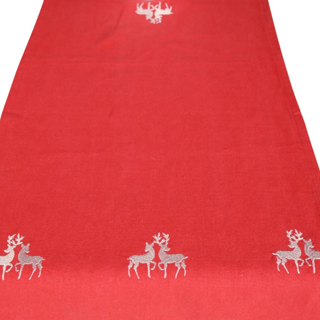 Tischläufer Leinen rot Hirschmotiv